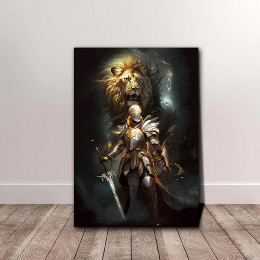 Stunning Woman Warrior and Lion Canvas Poster Wall Art Stunning Woman Warrior and Lion Canvas Poster Wall Art