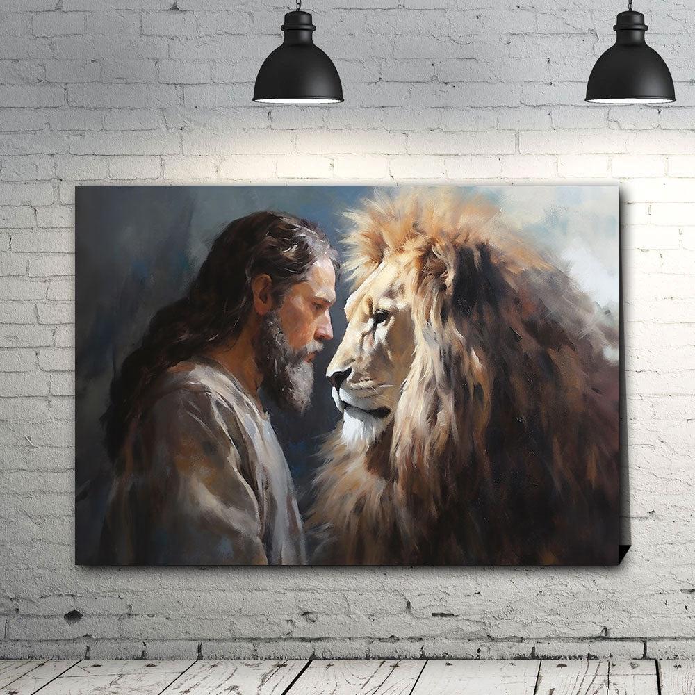The Sacred Union of Jesus and the Lion Canvas Poster Wall Art The Sacred Union of Jesus and the Lion Canvas Poster Wall Art